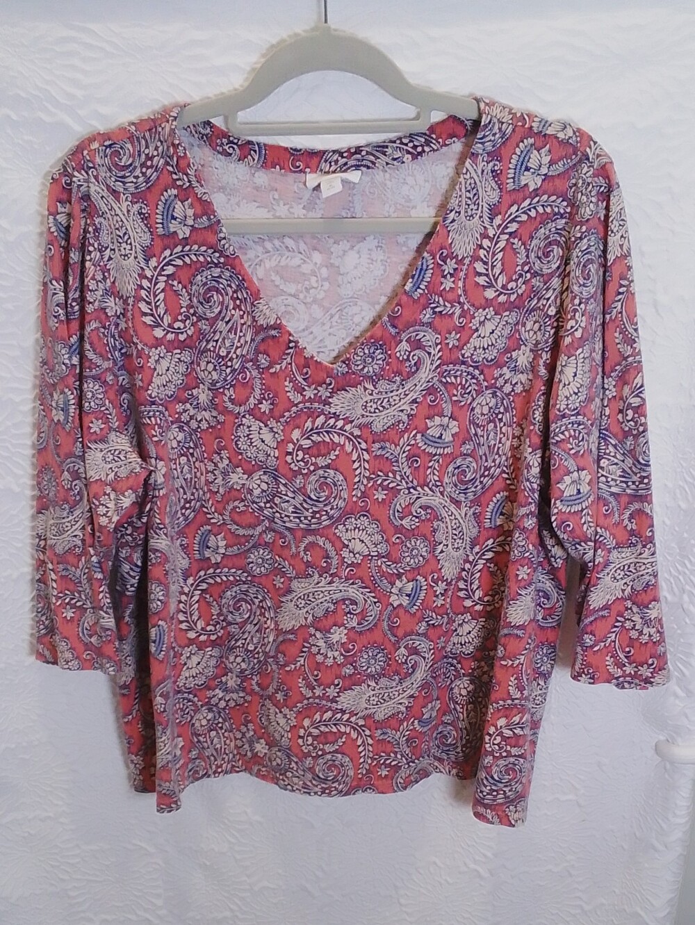 Pure Jill XL Petite Paisley V-Neck Cotton TENCEL Modal Knit Top Boho